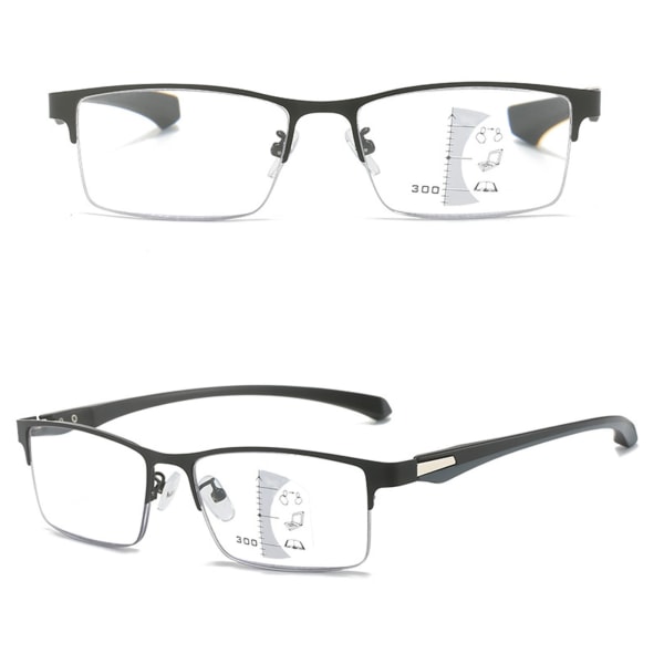 Blått lysblokkerende briller Fotokromatiske multifokale lesebriller Halvkant Eldre presbyopiske briller +300