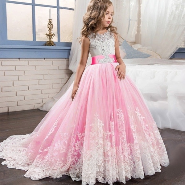 Prinsesse Elegant Bryllupsbursdagsfest Ballaftenkjole Pink 6-7 Years