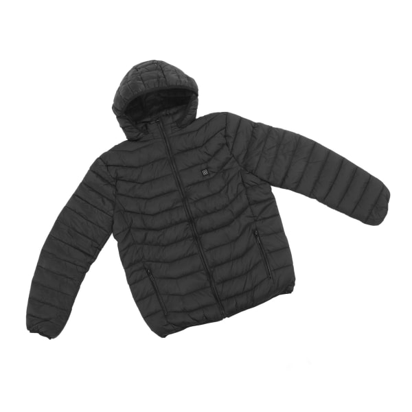 Oppvarmet jakke for menn kvinner USB 3 gir temperaturkontroll Elektrisk varmejakke frakk med hette for vinter Svart XL