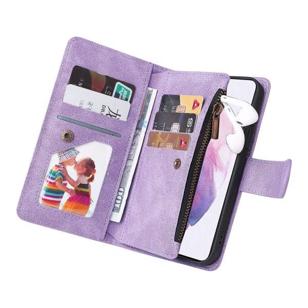Etui til Samsung Galaxy S22 5G Læder Flip Etui med Kreditkort Holder Pung Lomme Magnetiske Knapper Etui Stødsikker Lilla A