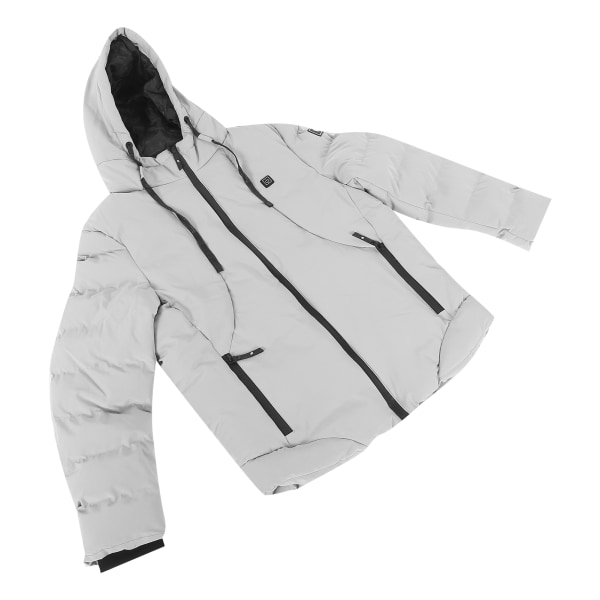 Grå bomull vadderade kläder USB elektrisk vattentät uppvärmd jacka varm kappa för vintern(XL)
