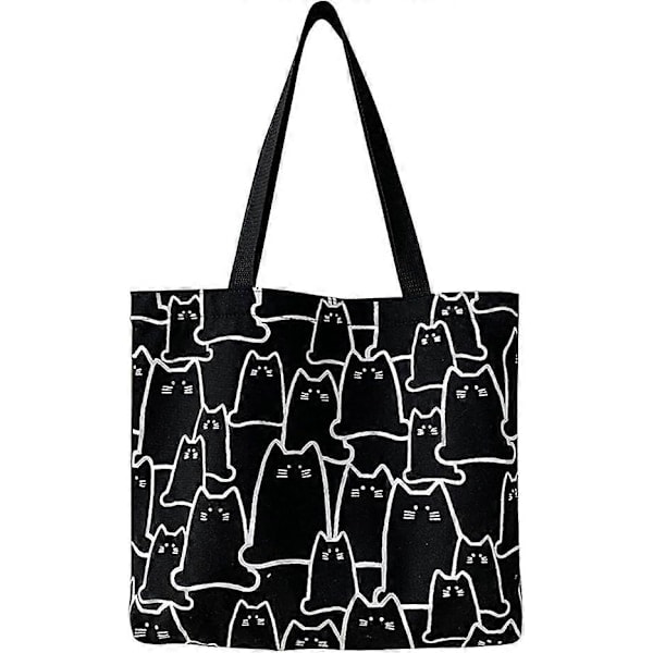 Paris_Canvas Tote Taske til Kat, med Lynlås, Genanvendelig Bomulds-Shoppingtaske med Lommer