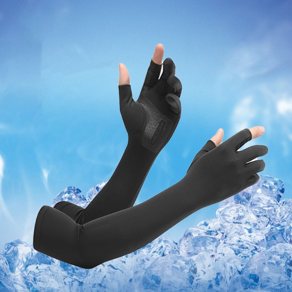 Armermer Solbestandige svarte eksponerte 2 fingre nylon silikon elastiske lett pustende utendørs armermer