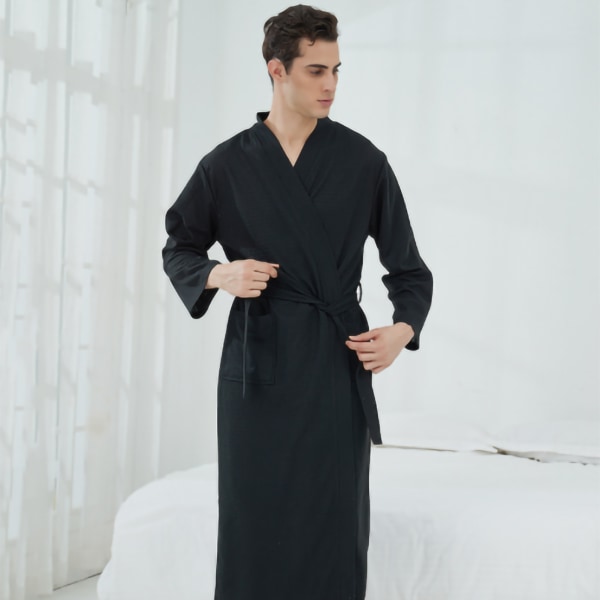 Unisex badekåpe Lett lårlengde spabadekåpe for menn kvinner Hjemmeservice Hotel Black XL (60-70 kg)