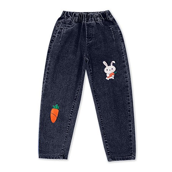 Piger lange bukser Elasticitet afslappet kanin mønster løse bukser med lomme til daglig skole 110cm/43.31in