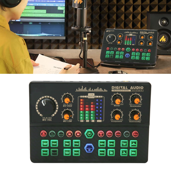 Mini Sound Mixer Board Älykäs kohinanvaimennus Bluetooth Langaton Live-äänikortin äänenvaihdin suoratoistoon mustalle
