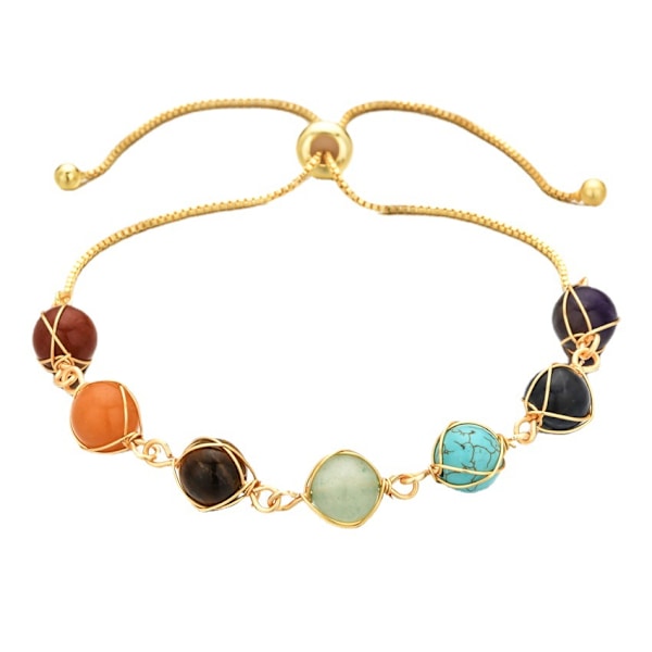 7 Chakra Kristaller Armband 14K Guld Reiki Healing Kristall Ädelsten Justerbar Länk Armband för Yoga Meditation
