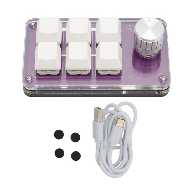 6-tasters enhånds mekanisk tastatur med knott Kablet Plug and Play Programmerbart tastatur for Gaming Office Purple