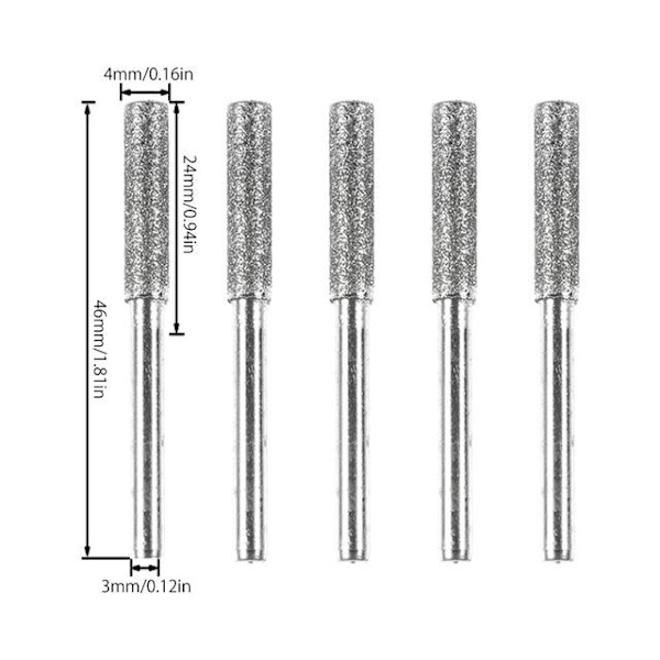 5 stk. Diamantbelagte Cylindriske Burr 4,4/4,5/4,8 mm Kædesavsslibestein Fil Kædesavsslibning Udskæring Slibning Værktøjer Matches the image 5PCS 4.0mm