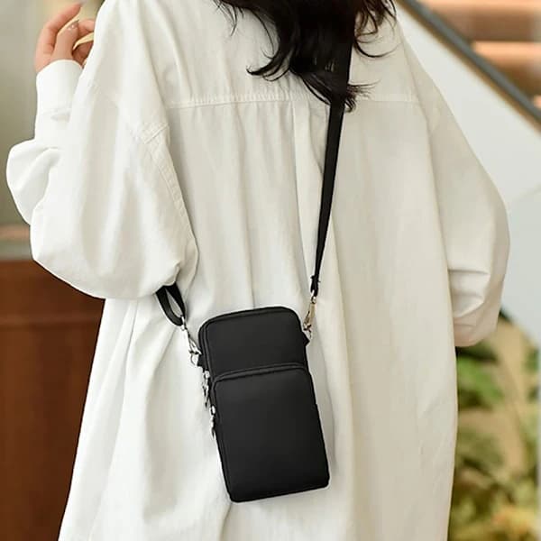 Smartphone Crossbody Bag in Durable Nylon and Polyester - Black