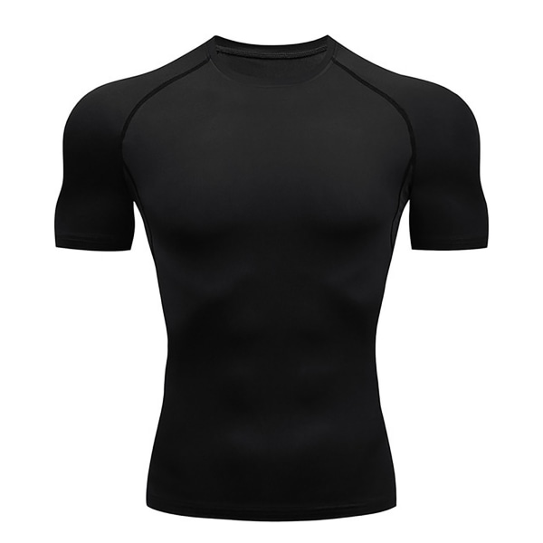 Herre Cool Dry Kortærmede Compression Shirts Sports T Shirts Overdele Atletisk træningsskjorte Sort M