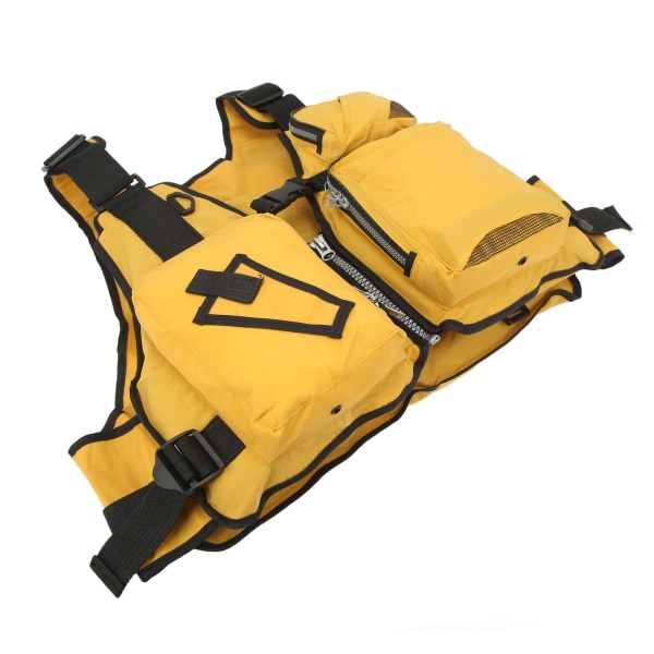 Mesh flugfiskeväst gul fri storlek utomhus fiskeväst Ryggsäck med flera fickor för män kvinnor