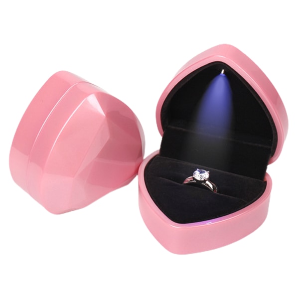 Sydämen muotoinen sormuslaatikko, jossa LED-valonäytön säilytyskorujen laatikko Sormuspussi Syntymäpäivälahja