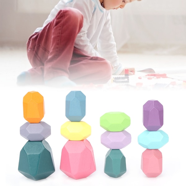12 Stk Farverige Træsten Balanceringsklodser Forældre Barn Interaktion Pædagogisk puslespil