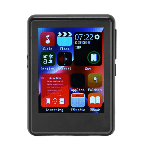 MP3-spelare Bluetooth 5.0 HD Full Touch Screen Support Spela in musikspelare med FM-radio Elektronisk bokhögtalare Svart 4+256GB (minneskort)