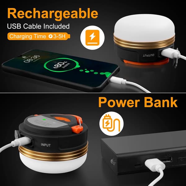 2 stk. campinglykt, USB oppladbar blendende LED-teltlampe