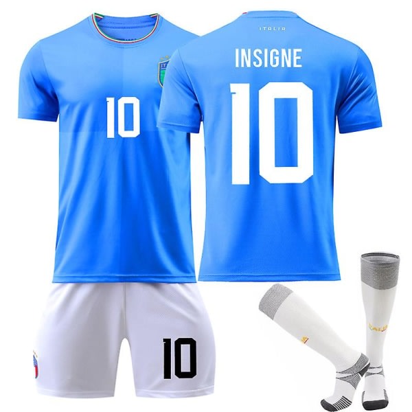 2022-2023 Italien Set T-shirt nr. 10 Lorenzo Insigne Uniform Fotbollströja for voksne og barn for ungdom med strumpor M