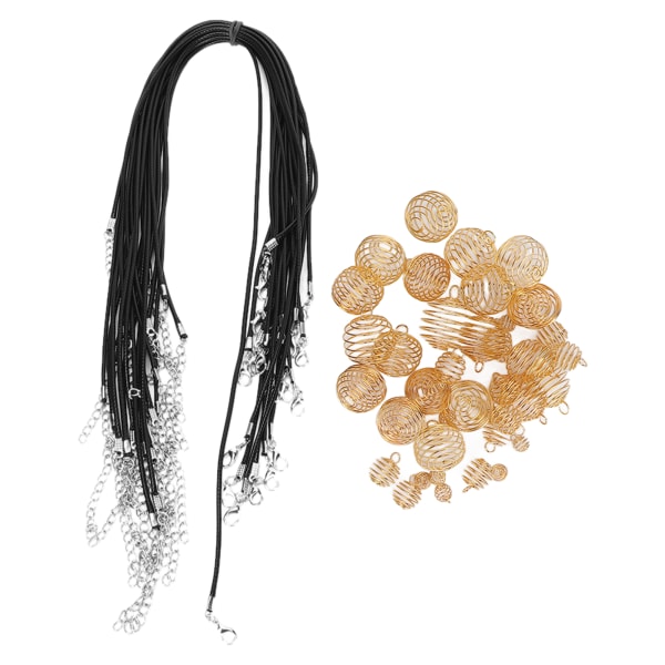 Moderigtigt legeret fjederbold hår dreadlocks perler PU kohud reb DIY halskæde tilbehørGuld