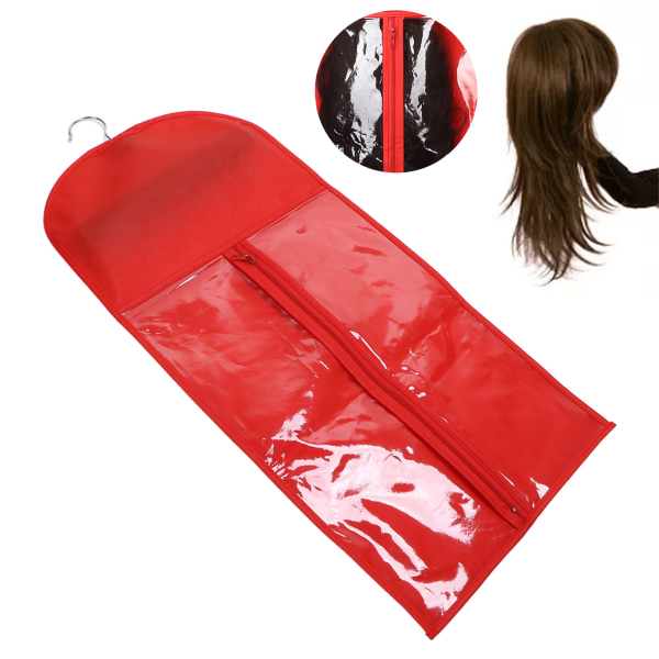 Hair Extensions Oppbevaringspose Bærbar Støvtett Hair Extensions Bærerholder med glidelås for daglig bruk Rød