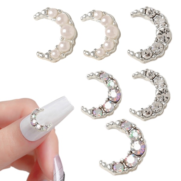 Nail Art Charms Pearl Moon Legering Diamant Nagelborr Strasskristaller Nail art 60 st för DIY Nail Art Manikyr Smyckenstillverkning Hantverk silvery