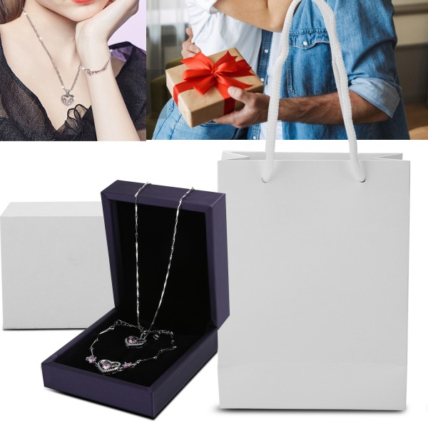 Armband Halsband Set Box Väska Kombination Alla hjärtans dag Smycken presenter för kvinnor Rosa