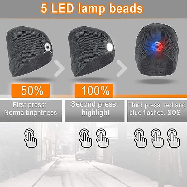 Beaniehatt med Lys 5 LED