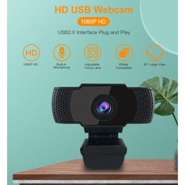 USB-webkamera, brugermanual (engelsk), stativ,