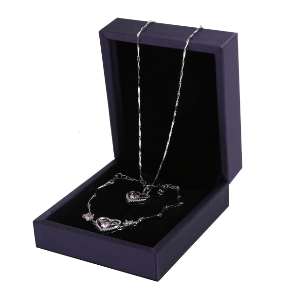Armband Halsband Set Box Väska Kombination Alla hjärtans dag Smycken presenter för kvinnor Rosa