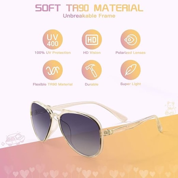 Polariseret solglasögon for barn for flickor Pojkar Toddler med fleksibel dækning, 100 % UV-beskyttelse, alder 5-10 (gul)