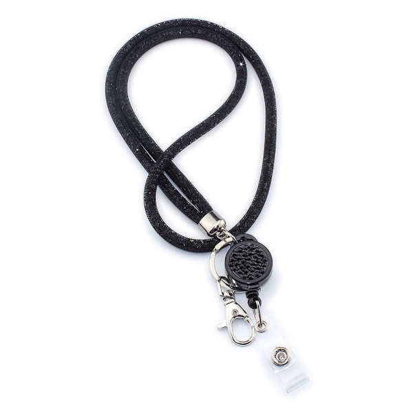 Indtrækkelig telefonrem Badge Holder Lanyard Nøglering Black