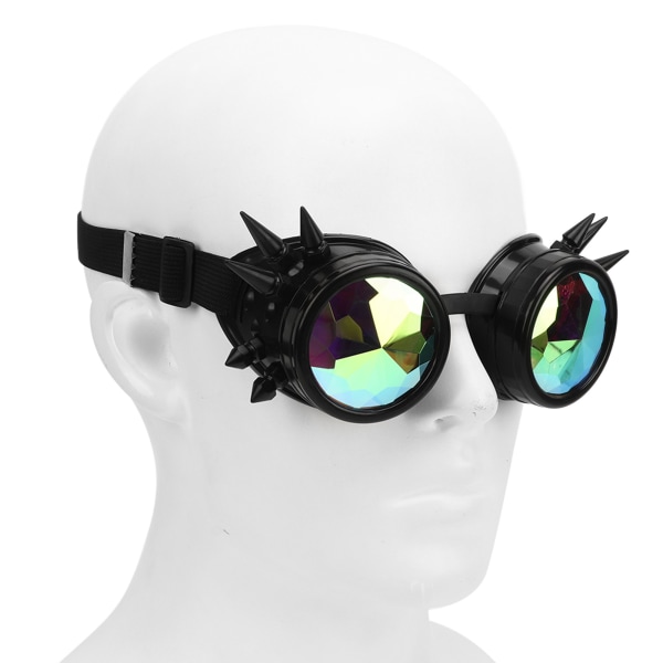 Steampunk Goggles Retro PC ABS med Elastisk Bånd Kalejdoskop Rave Glasses til Fest Sort
