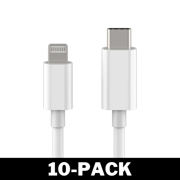 USB-C till Lightning Kabel iPhone Snabb Laddare 2M Vit 10-Pack