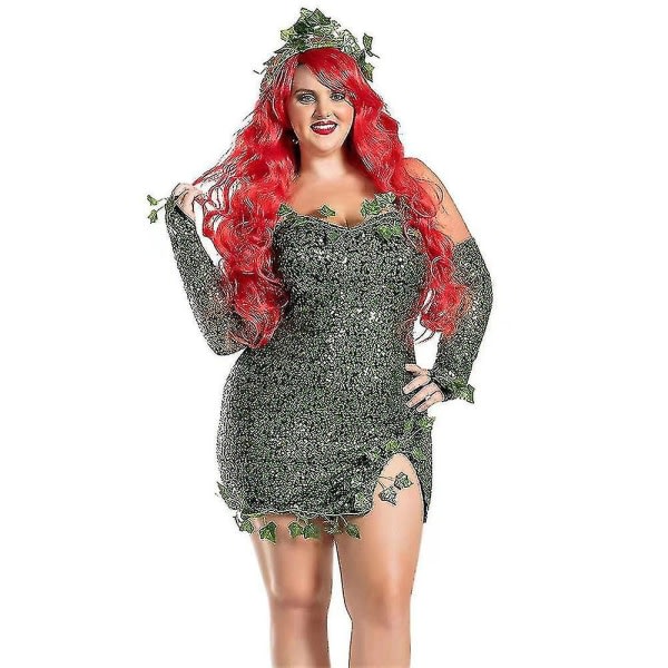 Halloween-skurk Poison Ivy Cosplay Kostym Finklänning naispuolinen Carnival Party Paljettklänning Set XL