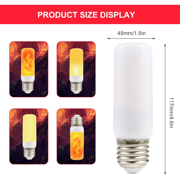 Flambulb | Pærer med flammeeffekt | Flimrende pære, 4 lystilstande LED E27