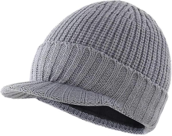 Keps med skärm för män, vinter, stickad, tjock, utomhus Ljusgrå Light Grey One Size