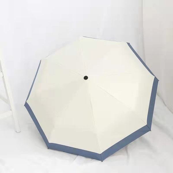 Vikbart paraplystock metall Vattentät duk UV-säker Dubbelfunktionssolskydd Regnparaply för resor Shopping Vit bas Blå linje Automatisk