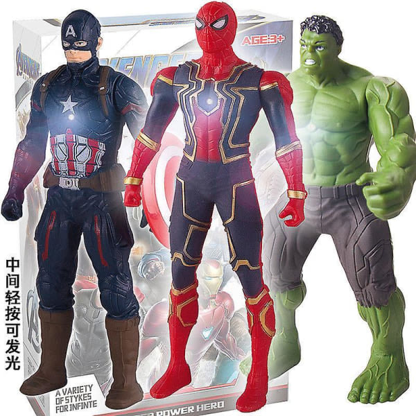 17 cm Marvel Spiderman Hulk Ironman Anime Action Figur Leksak Julklapp Pvc rörliga leder Luminous Doll Collection Modell Leksaker C med box E-17cm