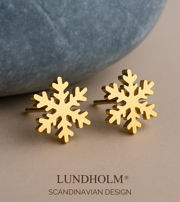 Lundholm Snefnug Ørestikker til kvinder og piger, Forgyldt rustfrit stål, 1 cm Vinter Juleøreringe med gaveæske