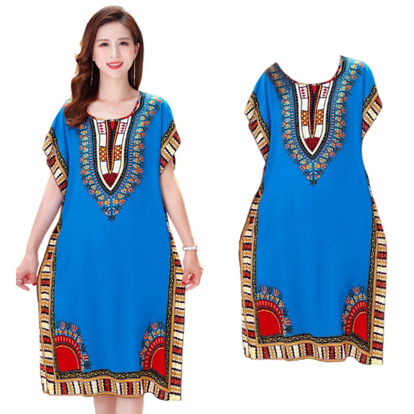 Dammode Strandlovsklänning Boho Elegant Etnisk Klänning Blue
