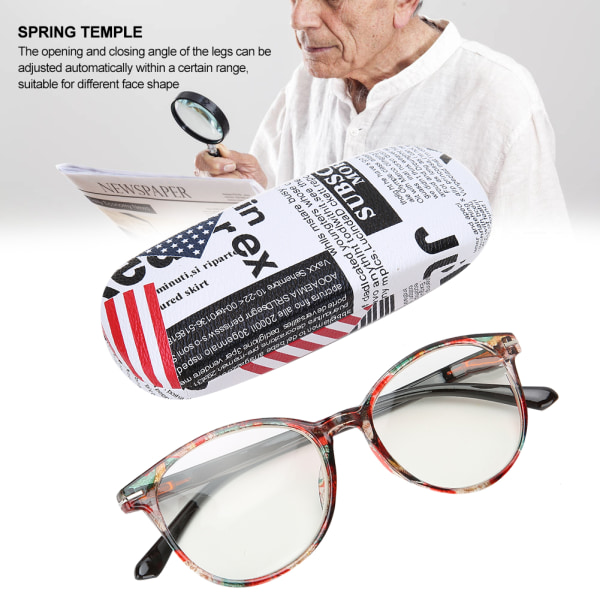 Fasjonable lesebriller Eldre Presbyopiske briller Bærbare briller med oppbevaringsboks (+200 tefargeramme)