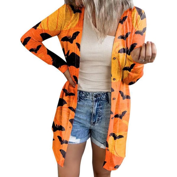 Åben frontklud til kvinder Halloween letvægts blød langærmet front åben sweater top afslappet outwear frakke til efteråret Halloween fest Gul M