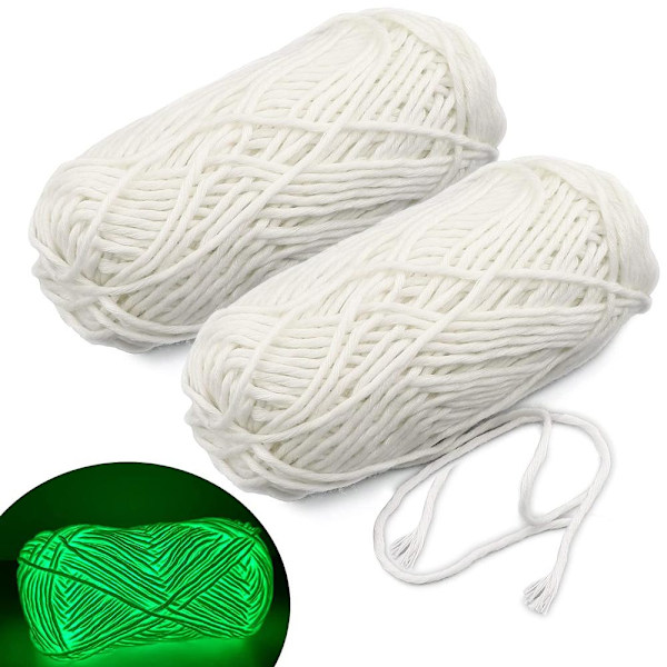 Självlysande garn för stickning och virkning - Vit White 2-Pack