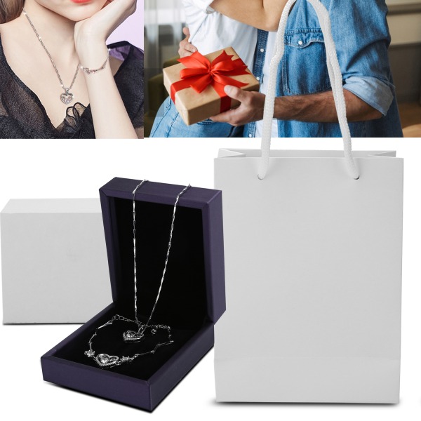 Armbånd Halskjede Sett Box Bag Kombinasjon Valentinsdag smykkegaver for kvinnerHvit