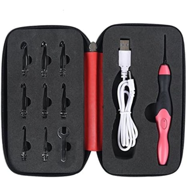 USB-laddningsbar LED-virkkrok med ljus, 9 krokstorlekar, stickor för nödbelysning, utbytbar övre krok, symaskiner (PA)