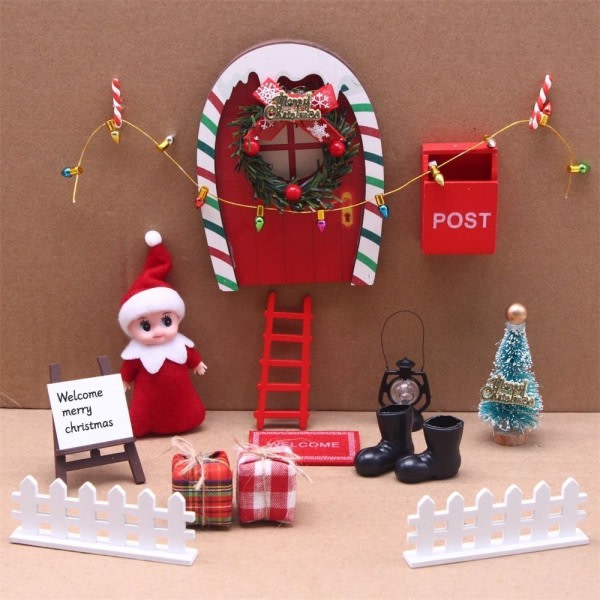 Mini Tree DollHouse Elf Kit Krans Miniatyr Elf Door DIY -koriste