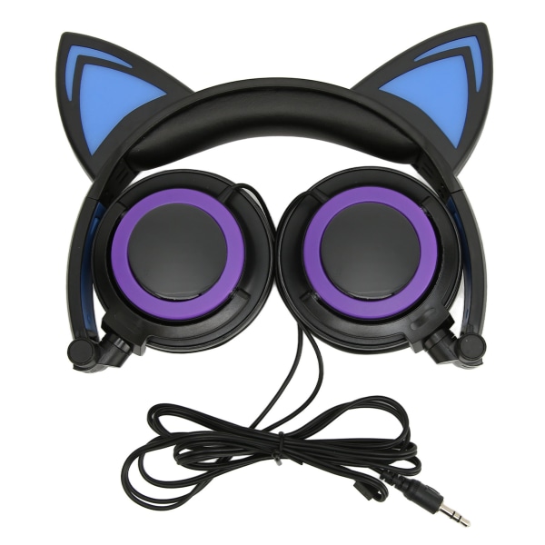 Cat Ear Kablet hodetelefon Støyreduksjon Søte tegneseriehodesett for barn med LED-lys for nettbrett Datamaskiner Mobiltelefoner