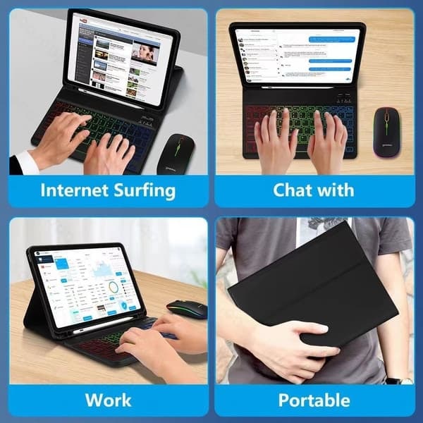 Lærfodral for iPad med RGB Bluetooth-Tastatur og Mus iPad 10.9/11 tommer—pa