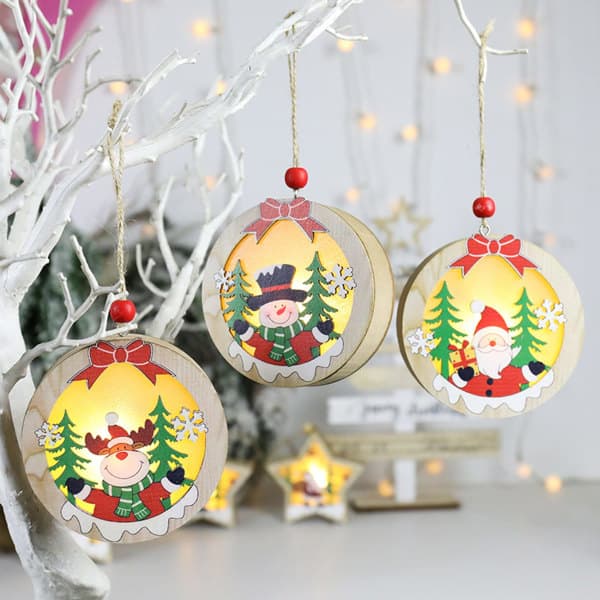 LED Julgransprydnad i Trä 2 st (Snögubbe) (PA)