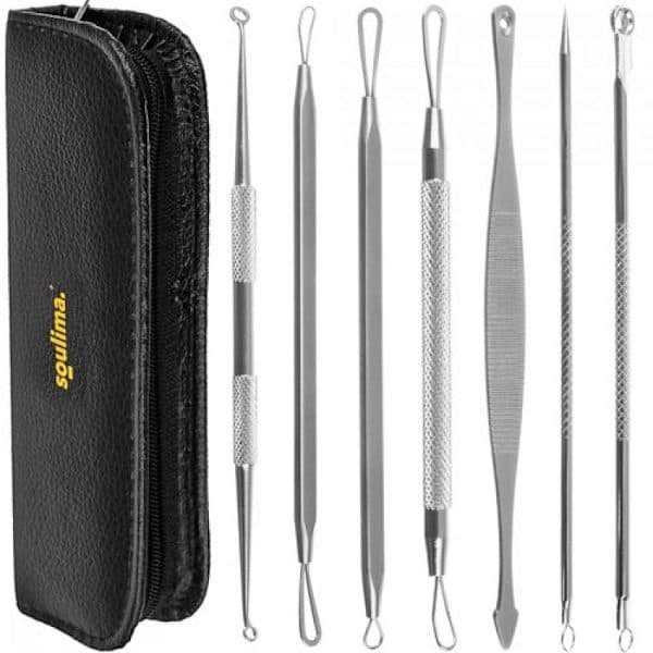 Blackhead Remover Kit / Blackhead Tweezers - 7 Pieces Silver