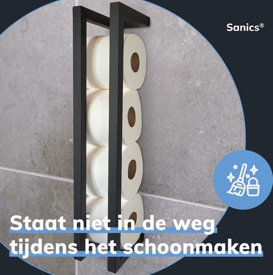 Vægmonteret toiletpapirholder til 4 ruller, mat sort toiletpapirholder i rustfrit stål til badeværelset